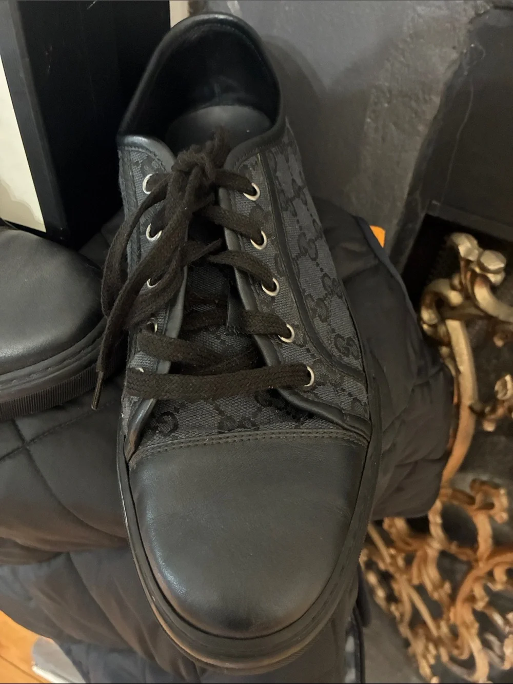 Gucci Men’s Black GG Monogram Low-Top Sneakers